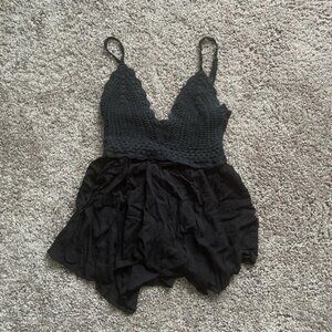 Chic Black Crochet Mini Dress